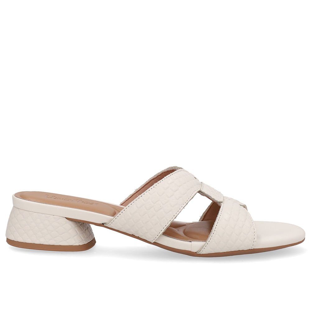 Tamanco Salto Bloco Couro Branco Marfim