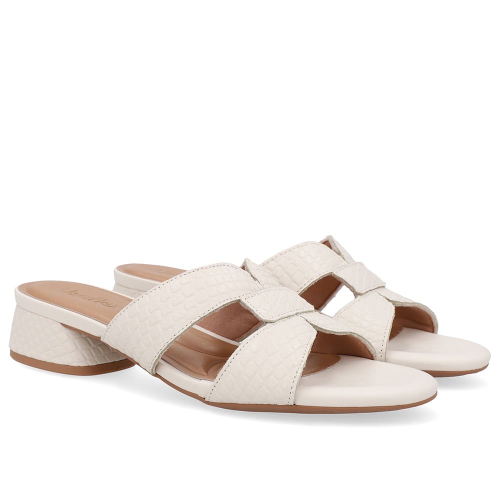 Tamanco Salto Bloco Couro Branco Marfim Branco 2