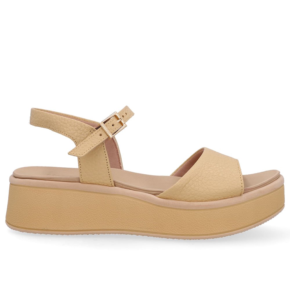 Sandália Salto Plataforma Couro Bege