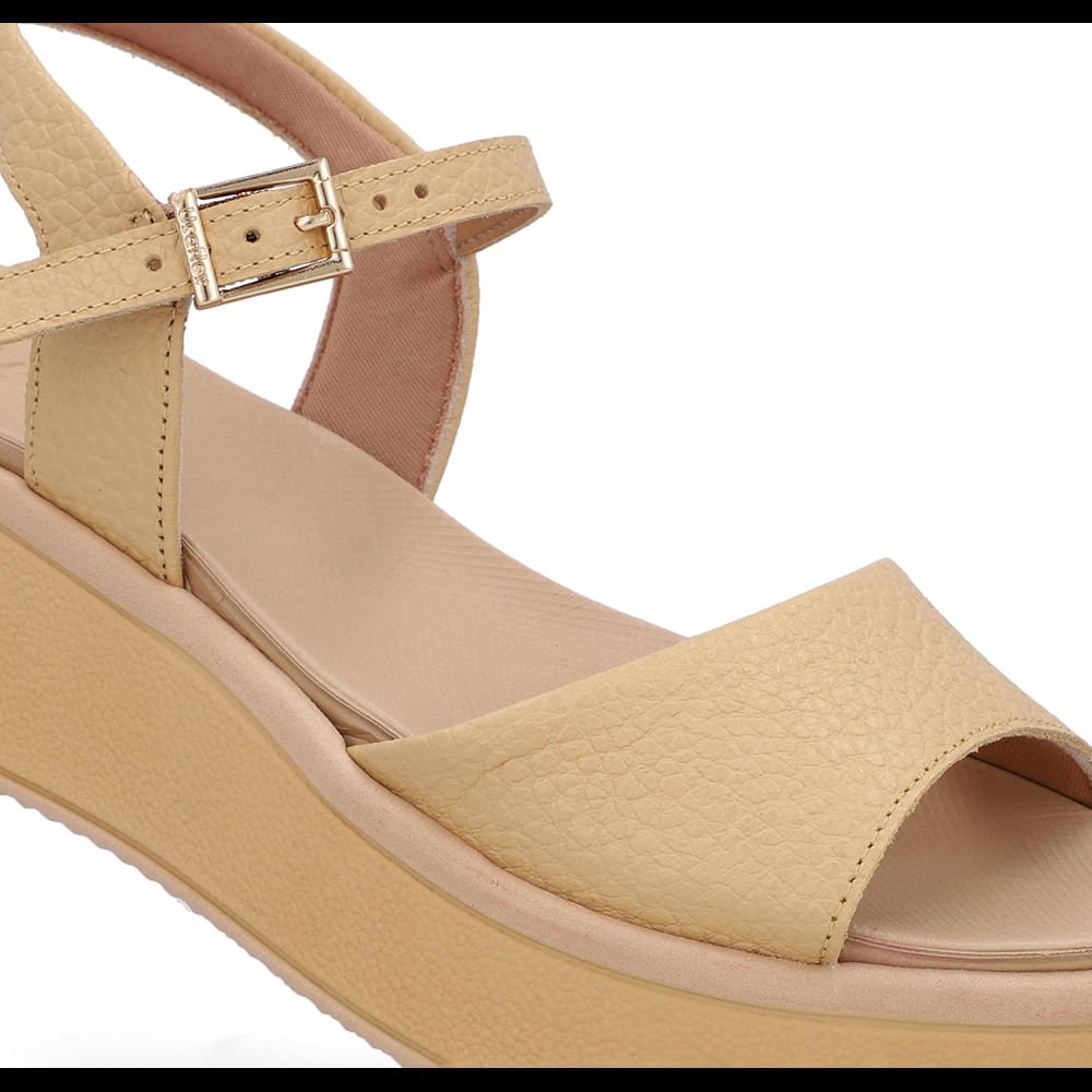 Sandália Salto Plataforma Couro Bege Bege 4