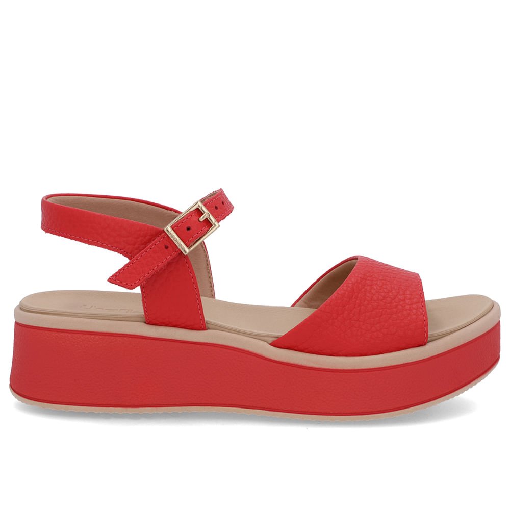 Sandália Salto Plataforma Couro Vermelho