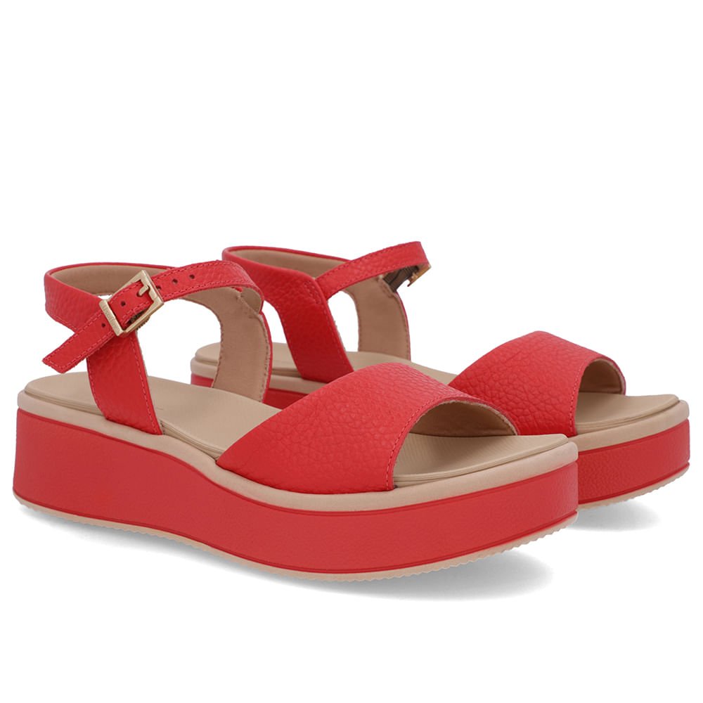 Sandália Salto Plataforma Couro Vermelho Vermelho 2