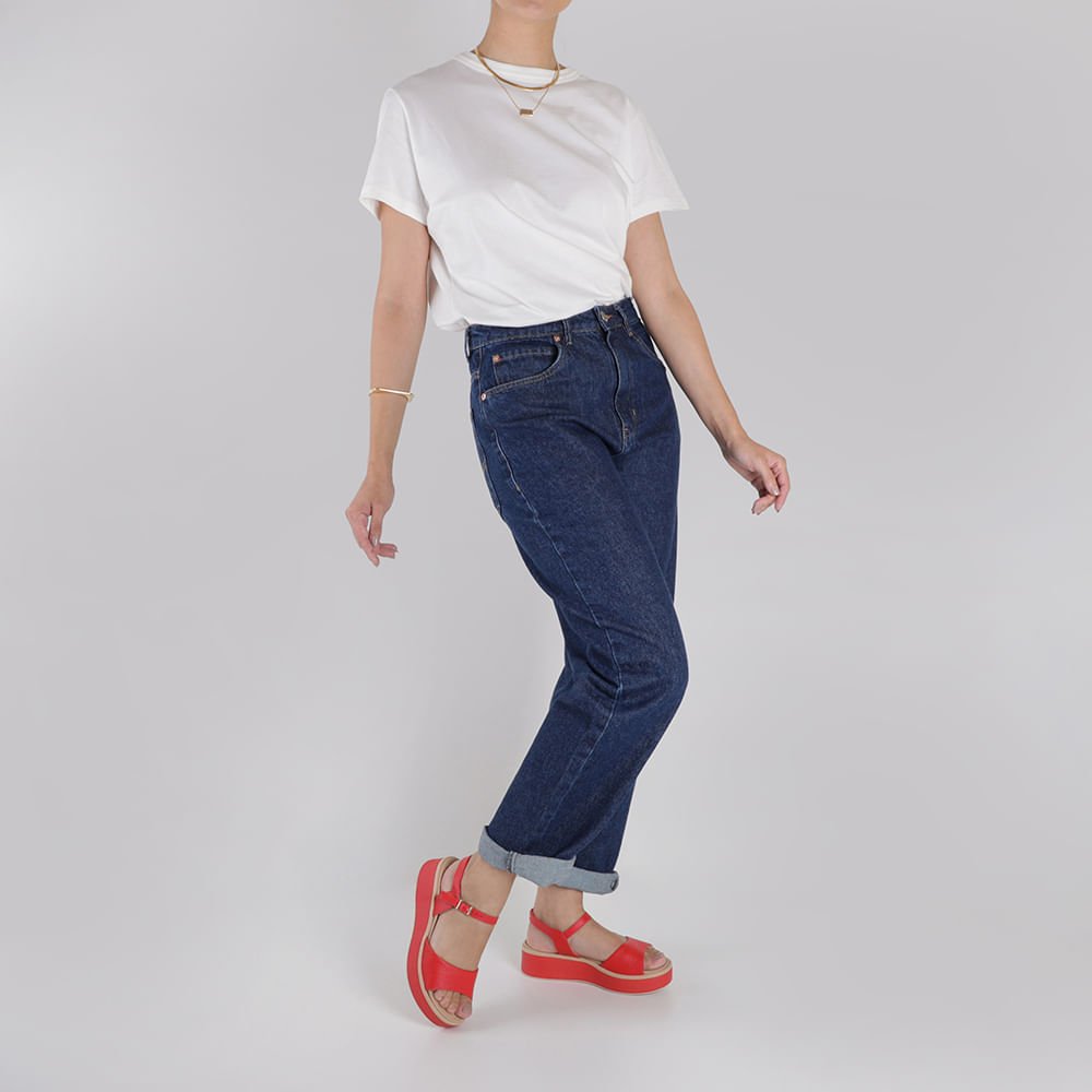 Sandália Salto Plataforma Couro Vermelho Vermelho 4