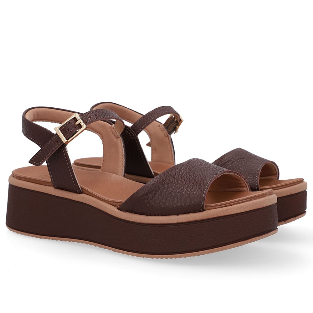 Sandália Salto Plataforma Couro Marrom Marrom 2