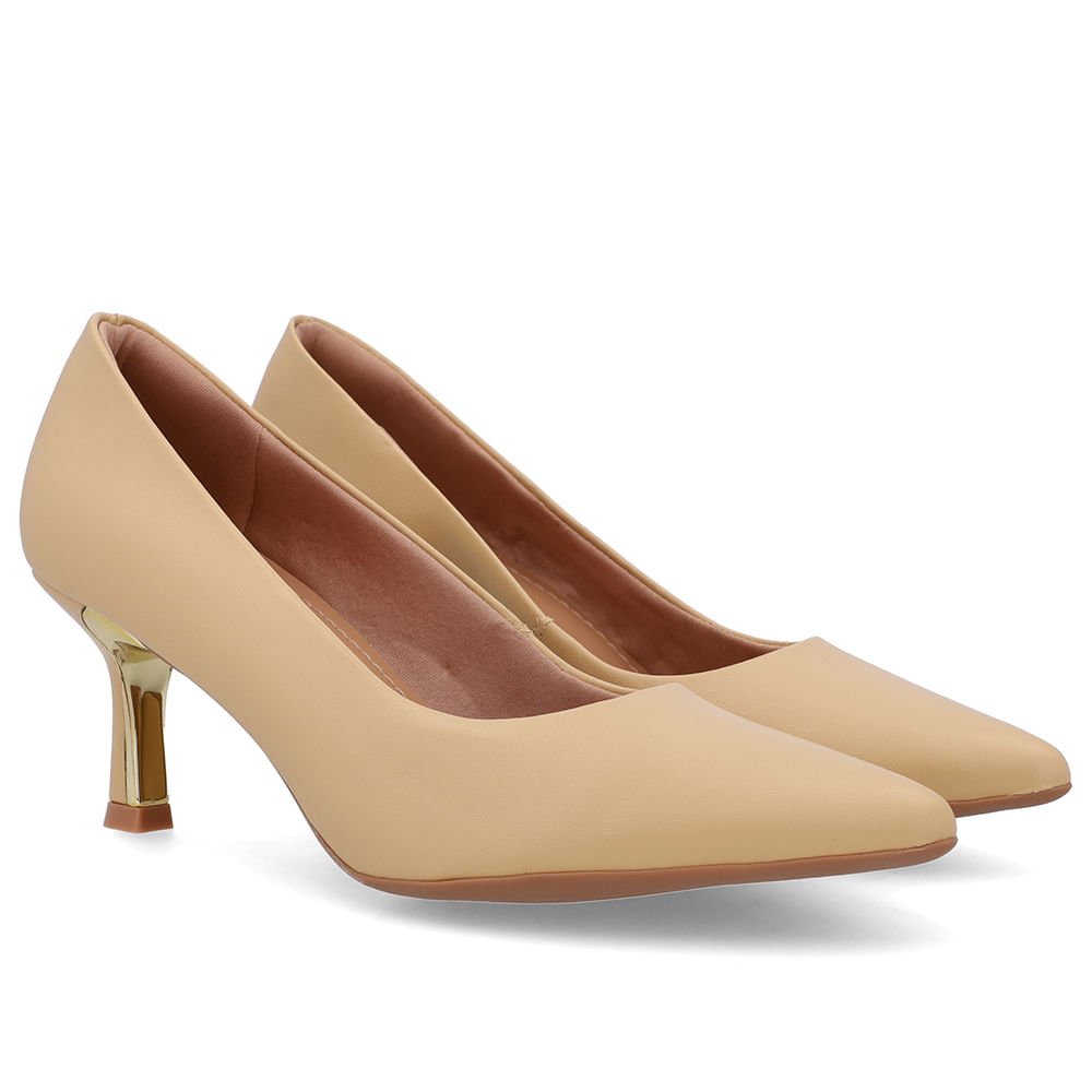 Scarpin Bico Fino Couro Bege Detalhe Salto Bege 2