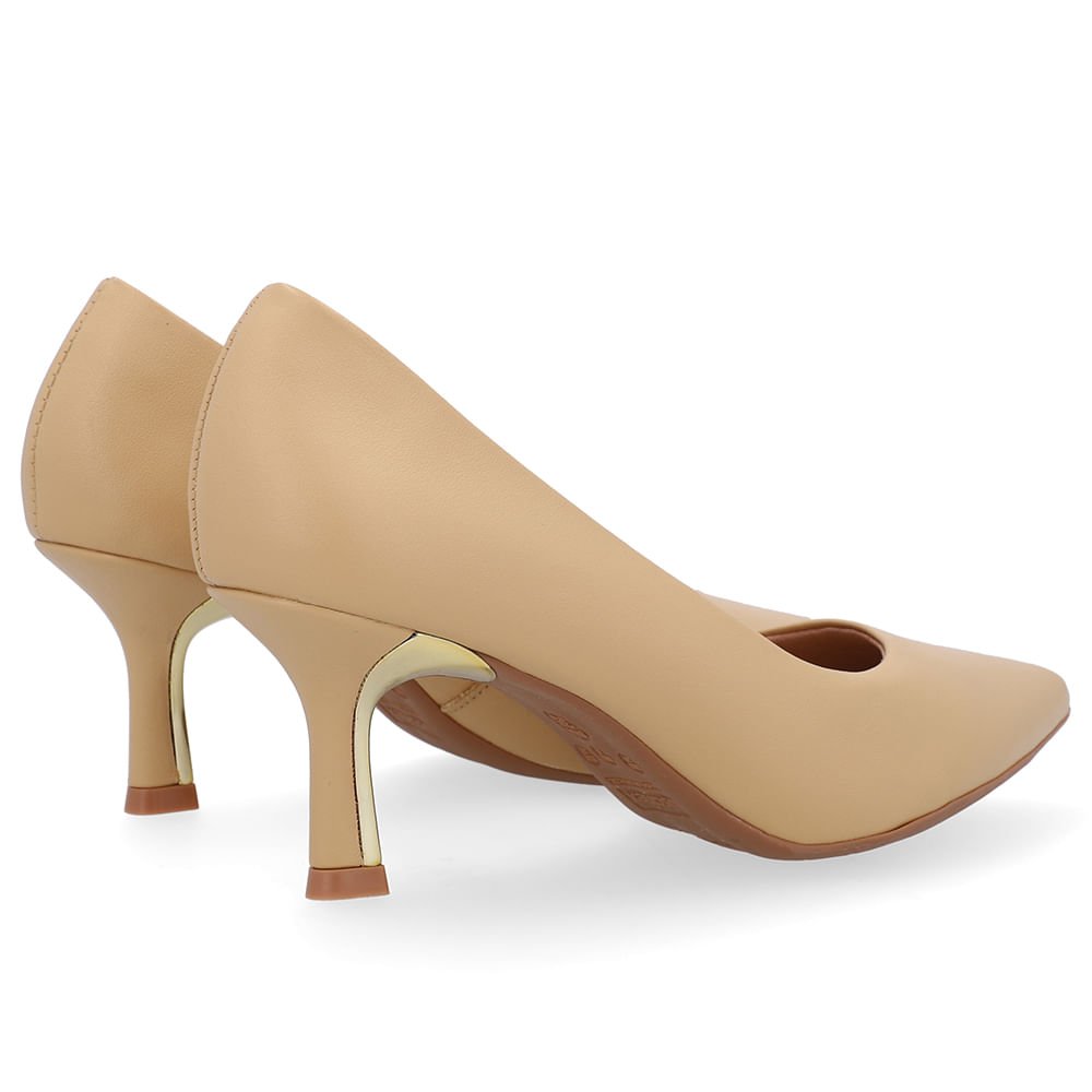 Scarpin Bico Fino Couro Bege Detalhe Salto Bege 3