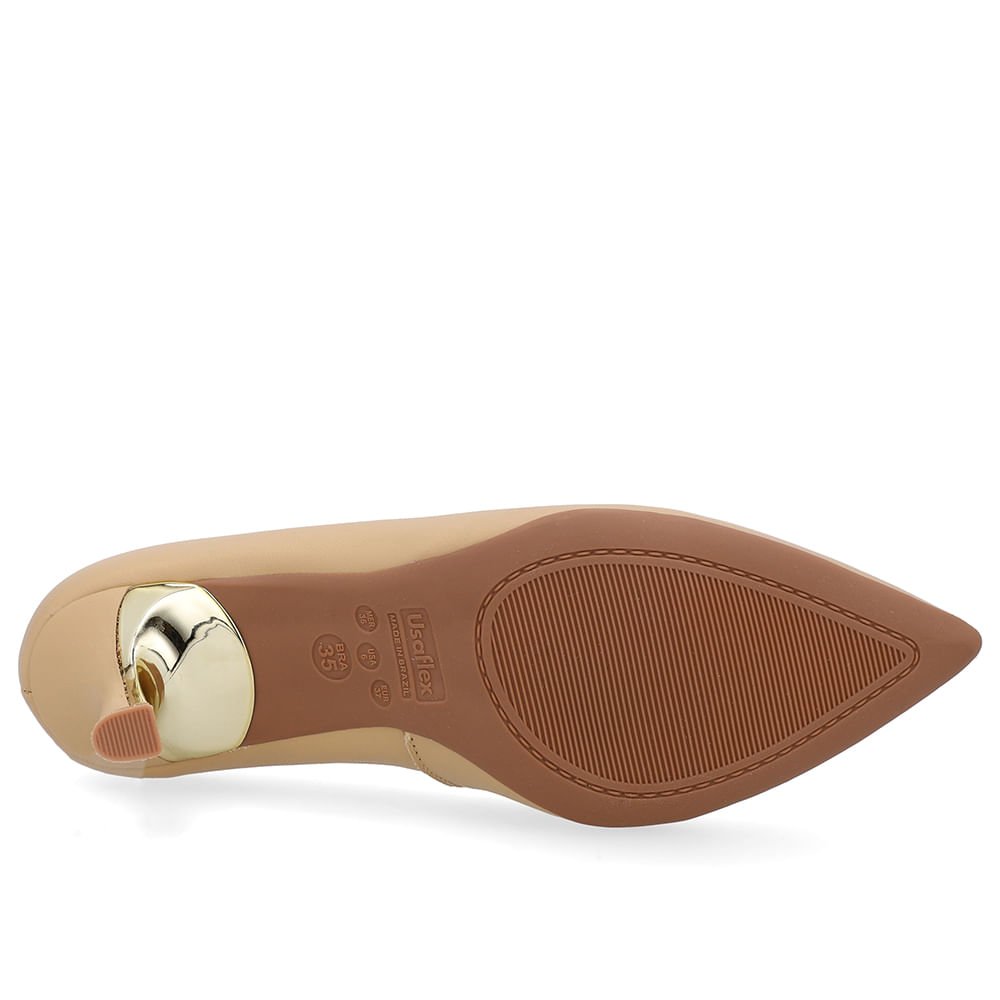Scarpin Bico Fino Couro Bege Detalhe Salto Bege 5