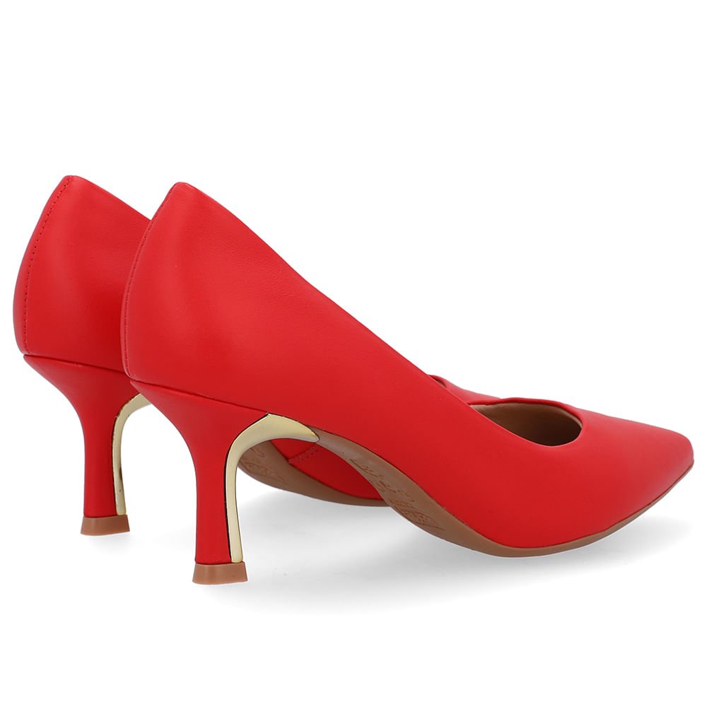 Scarpin Bico Fino Couro Vermelho Detalhe Salto Vermelho 3