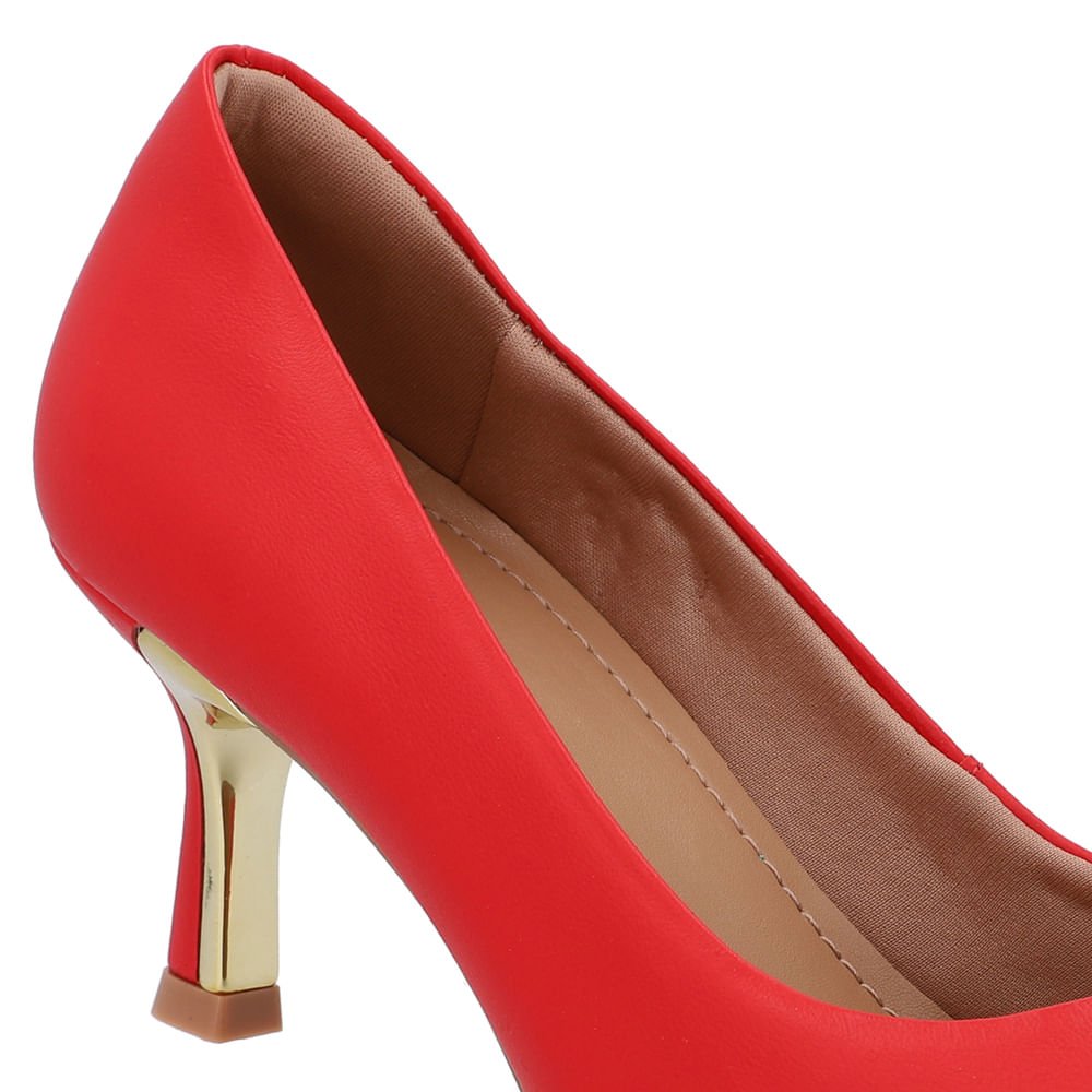Scarpin Bico Fino Couro Vermelho Detalhe Salto Vermelho 4