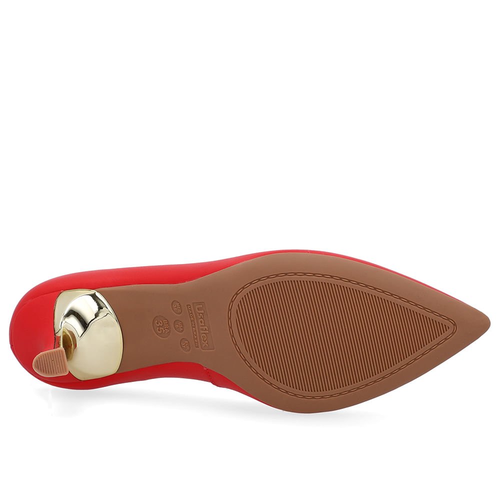 Scarpin Bico Fino Couro Vermelho Detalhe Salto Vermelho 5