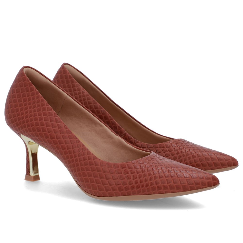 Scarpin Bico Fino Couro Marrom Detalhe Salto Marrom 2