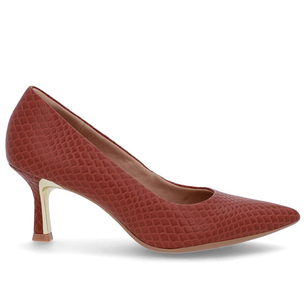 Scarpin Bico Fino Couro Marrom Detalhe Salto