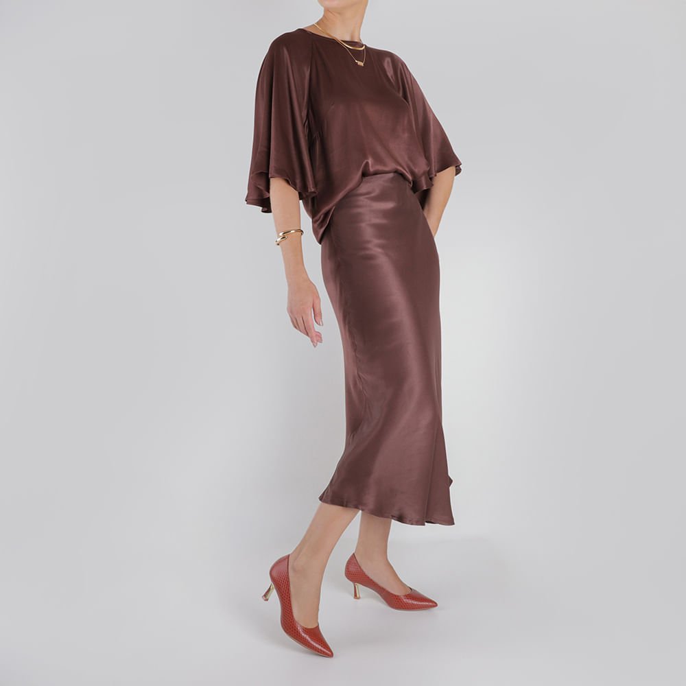 Scarpin Bico Fino Couro Marrom Detalhe Salto Marrom 4