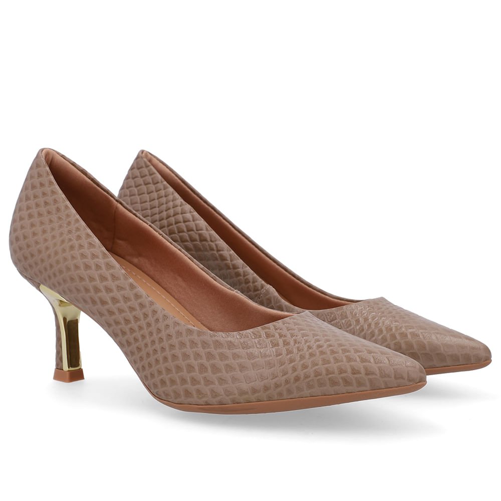 Scarpin Bico Fino Couro Marrom Detalhe Salto Marrom 2