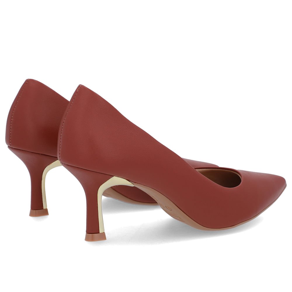 Scarpin Bico Fino Couro Marrom Detalhe Salto Marrom 3