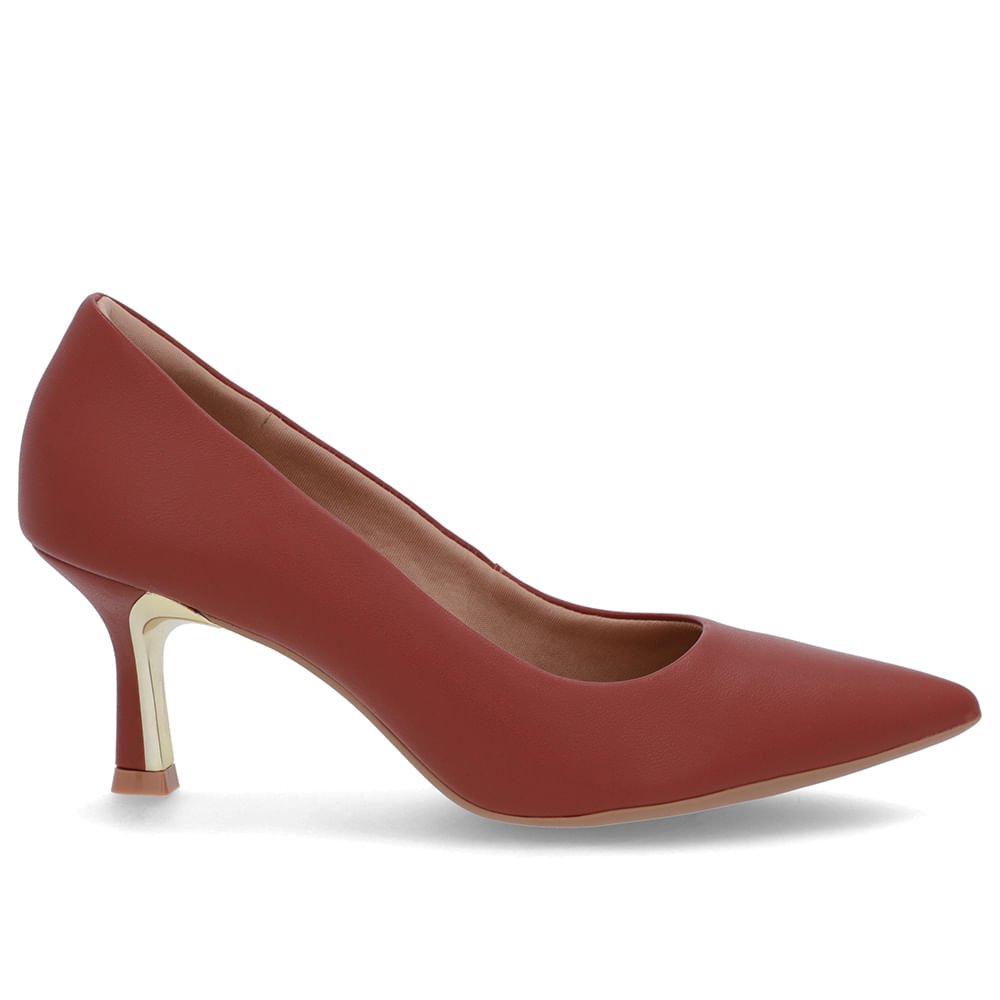 Scarpin Bico Fino Couro Marrom Detalhe Salto