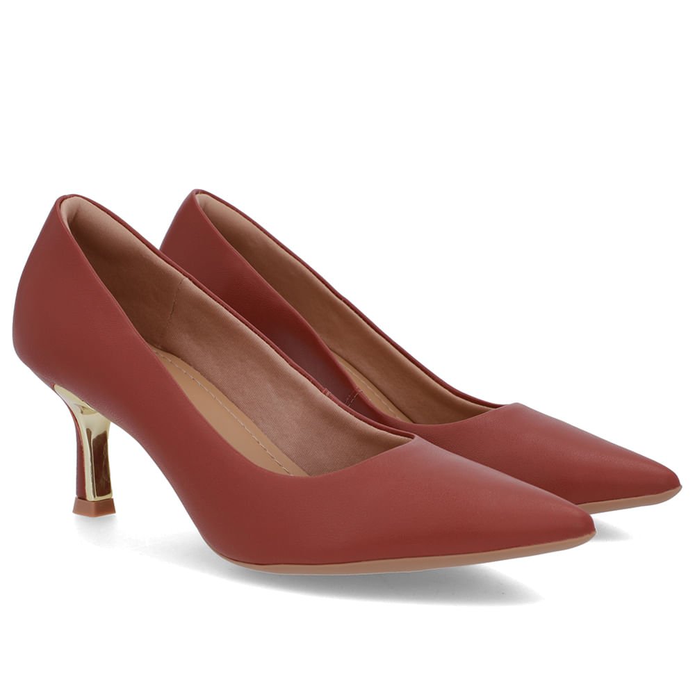 Scarpin Bico Fino Couro Marrom Detalhe Salto Marrom 2
