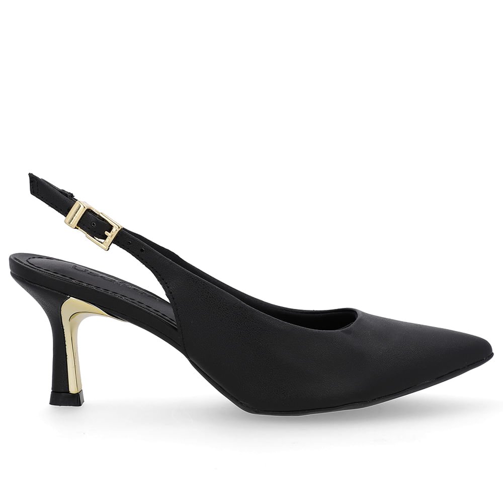 Slingback Preto Salto Fino Couro