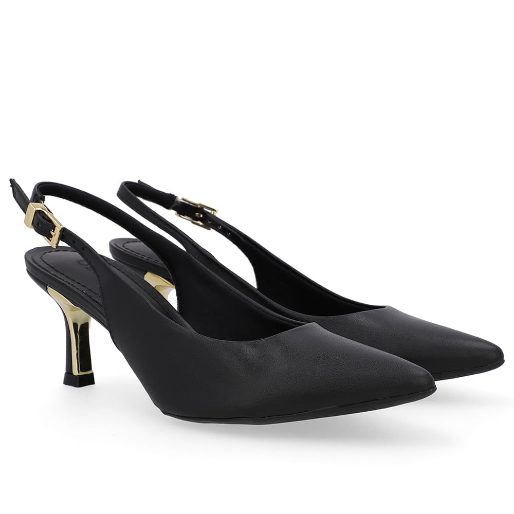 Slingback Preto Salto Fino Couro Preto 2