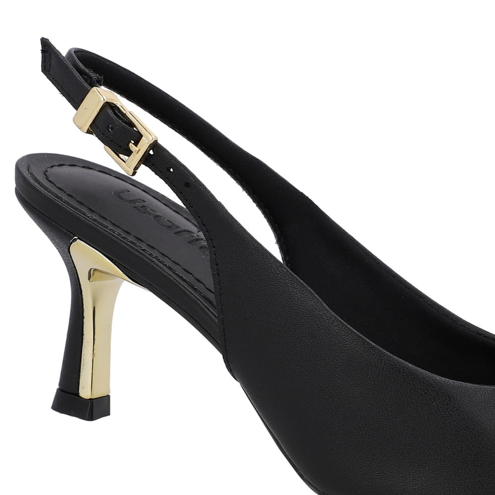 Slingback Preto Salto Fino Couro Preto 4