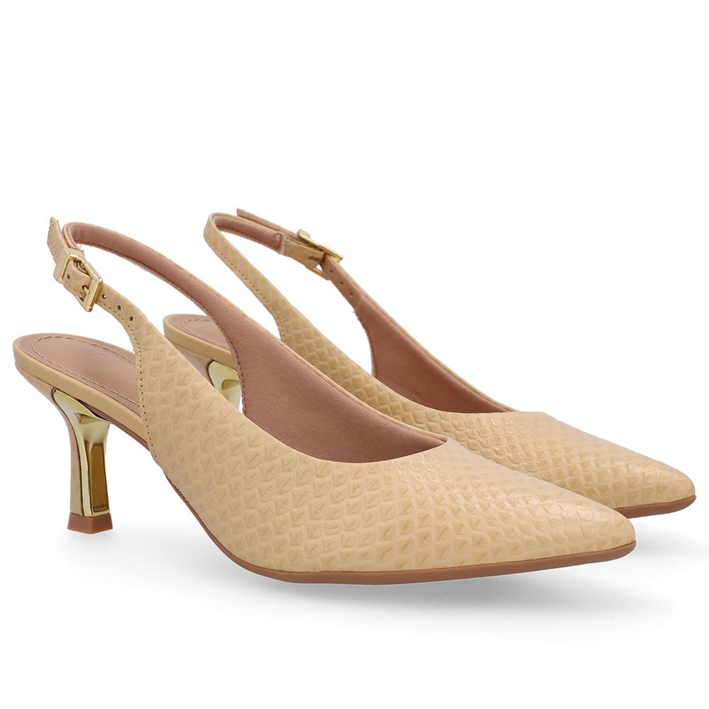 Slingback Bege Salto Fino Couro Bege 2
