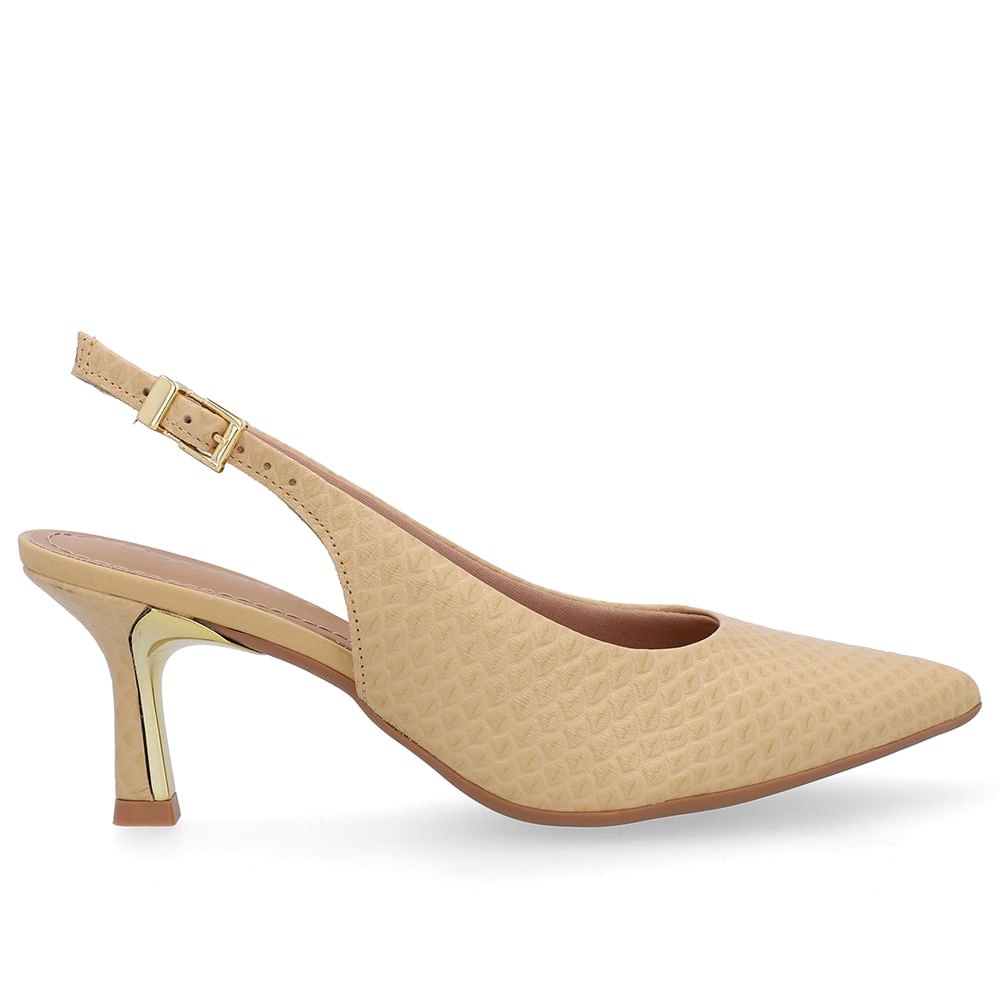Slingback Bege Salto Fino Couro