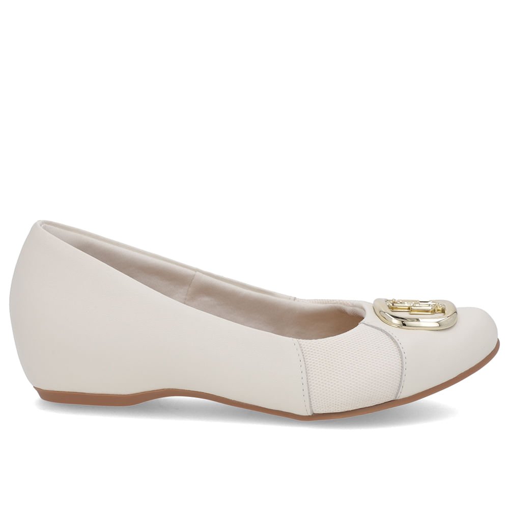 Sapatilha Salto Embutido Couro Branca Marfim Enfeite