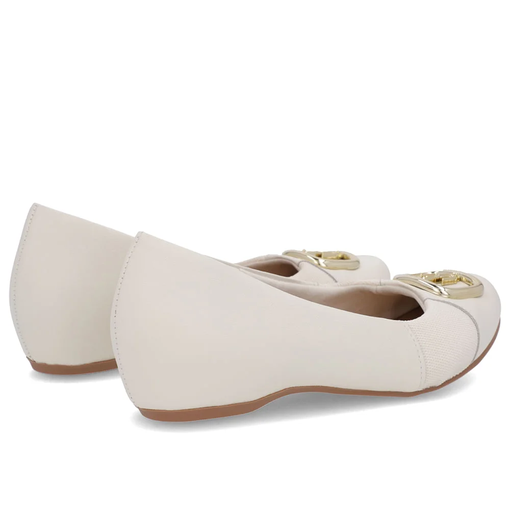 Sapatilha Salto Embutido Couro Branca Marfim Enfeite Branco 3