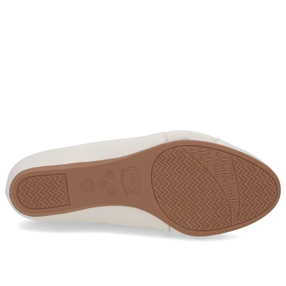 Sapatilha Salto Embutido Couro Branca Marfim Enfeite Branco 5