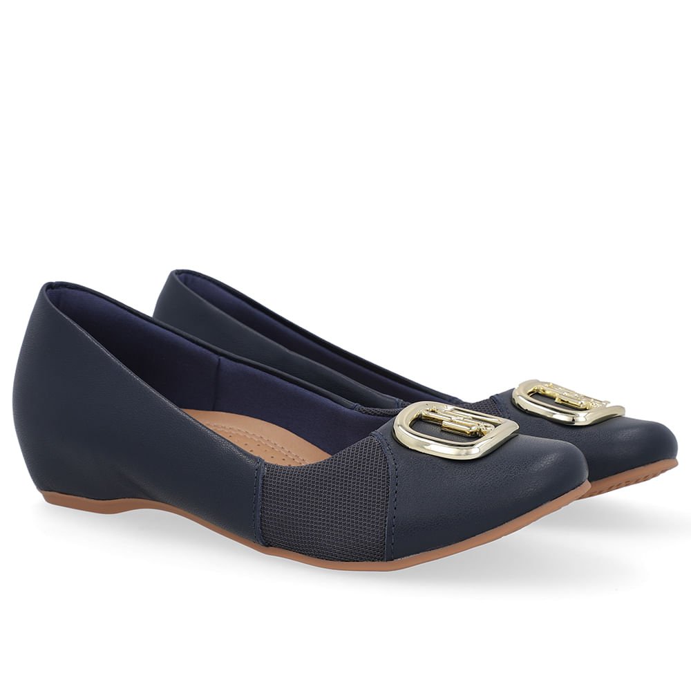 Sapatilha Salto Embutido Couro Azul Enfeite Azul 2