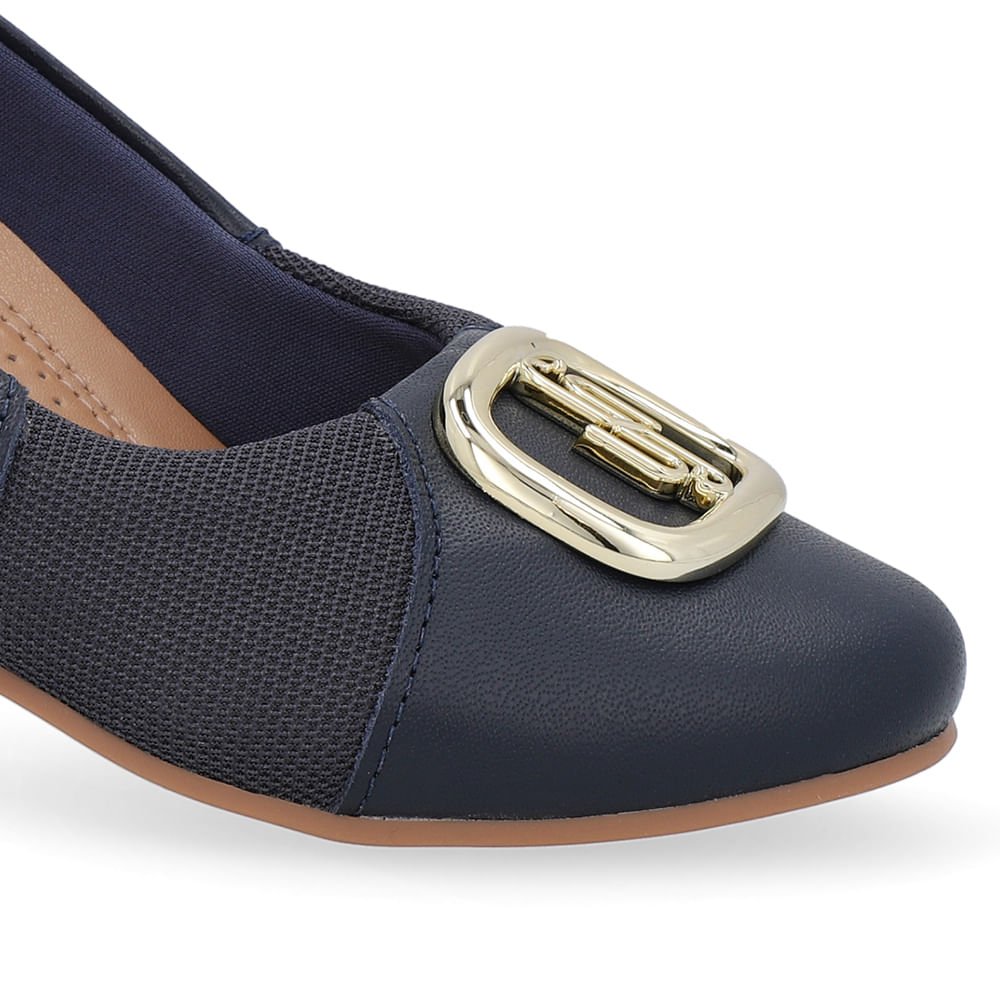 Sapatilha Salto Embutido Couro Azul Enfeite Azul 4