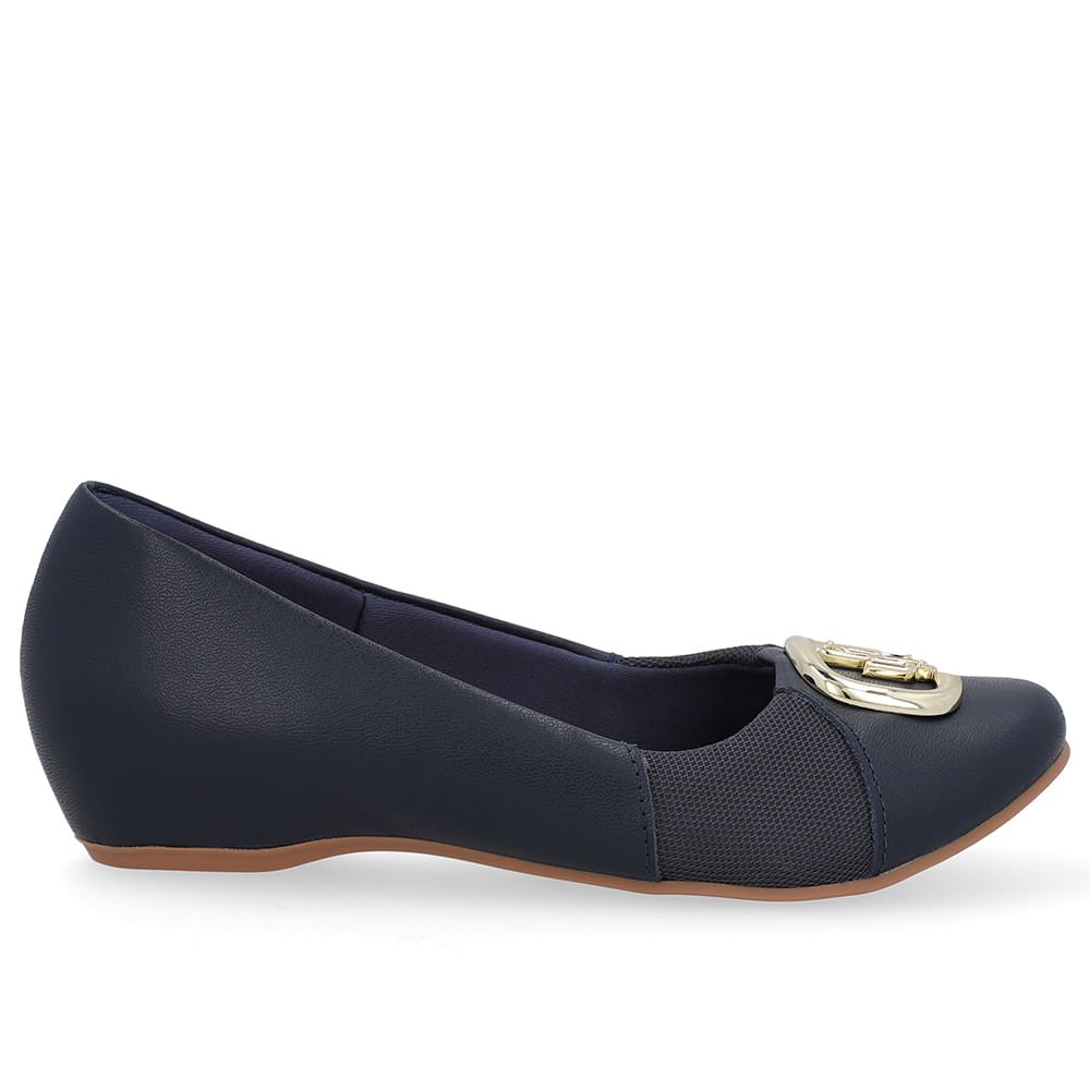 Sapatilha Salto Embutido Couro Azul Enfeite