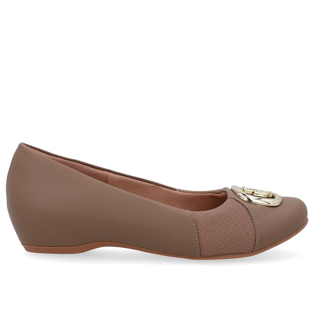 Sapatilha Salto Embutido Couro Marrom Enfeite