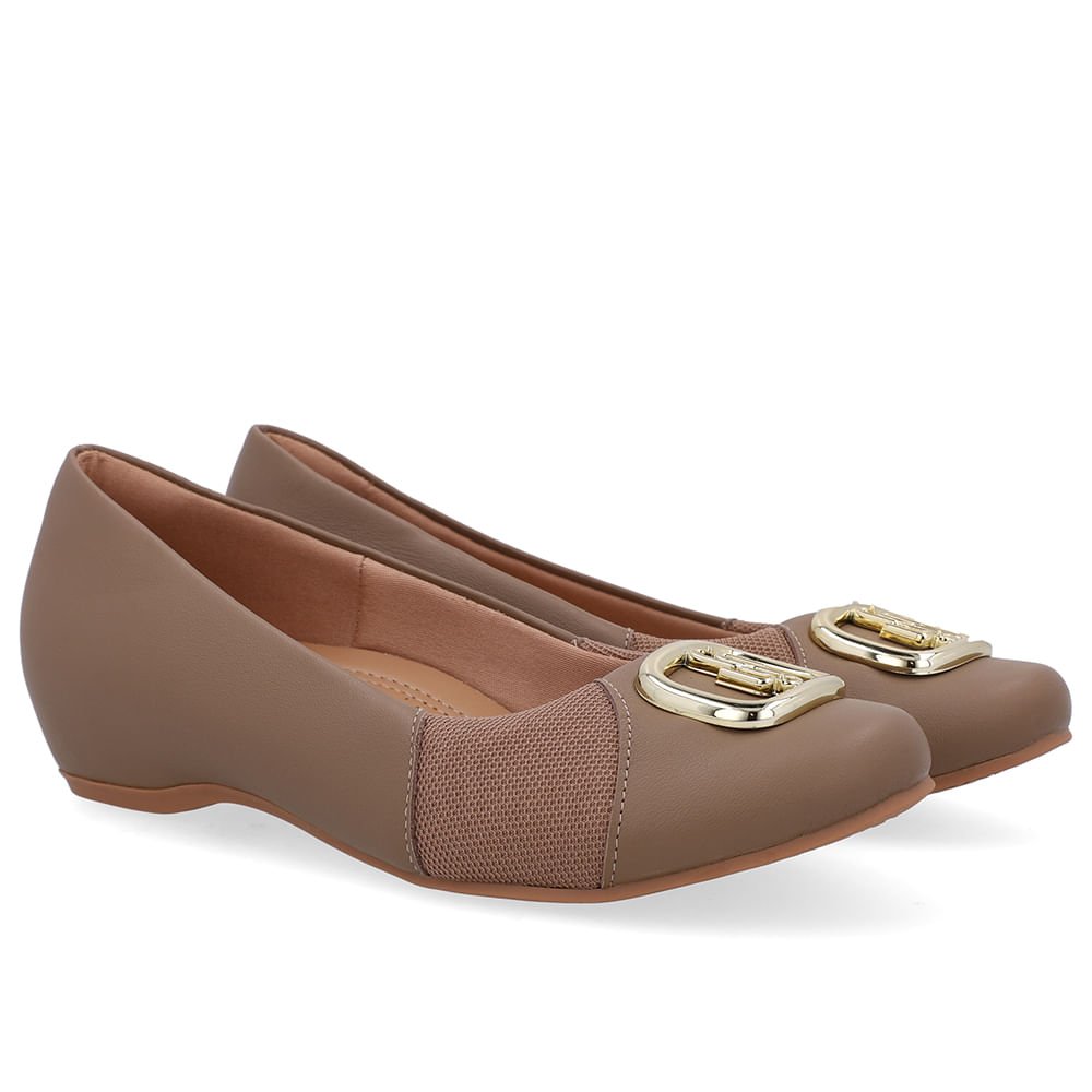 Sapatilha Salto Embutido Couro Marrom Enfeite Marrom 2