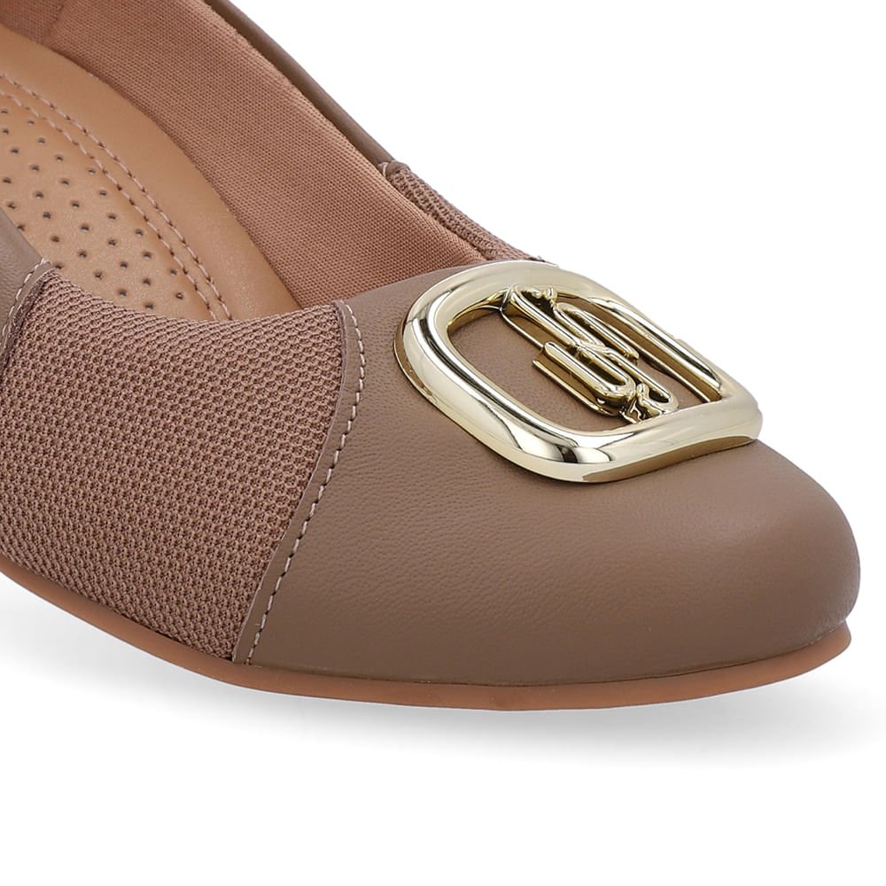 Sapatilha Salto Embutido Couro Marrom Enfeite Marrom 4