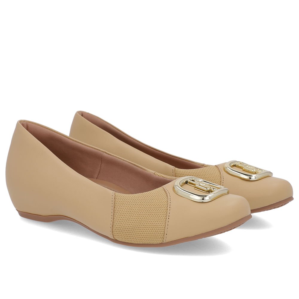 Sapatilha Salto Embutido Couro Bege Enfeite Bege 2