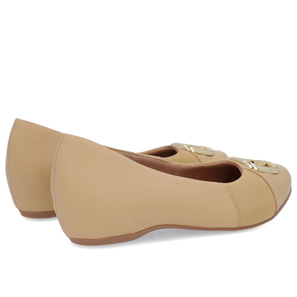 Sapatilha Salto Embutido Couro Bege Enfeite Bege 3