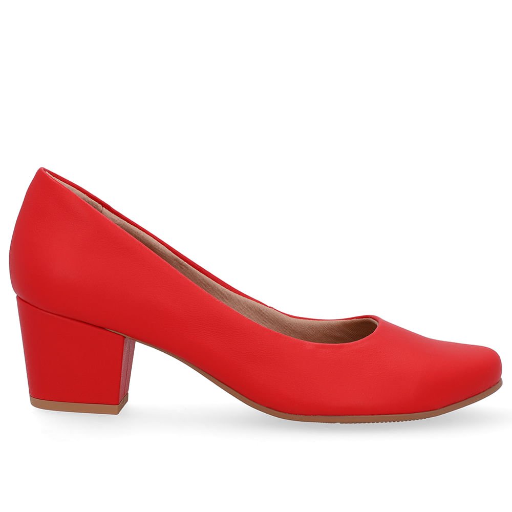 Scarpin Vermelho Couro Salto Bloco