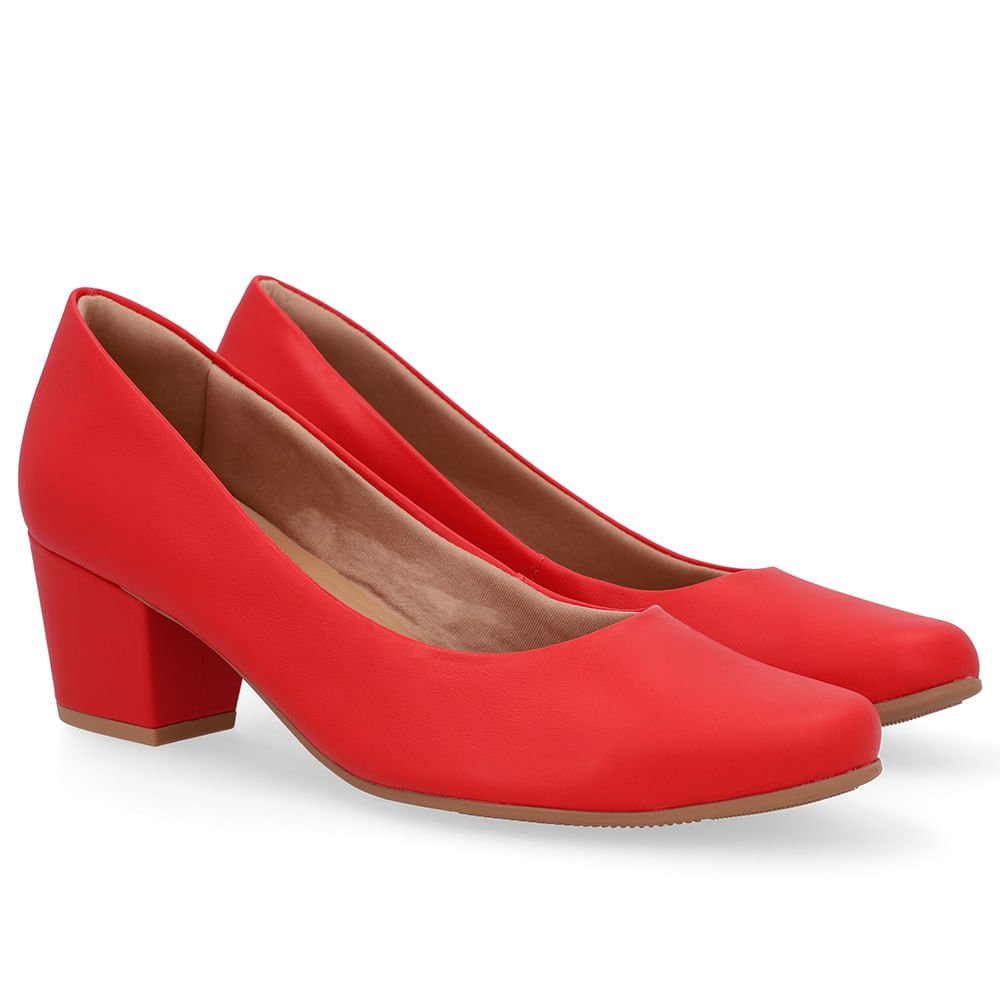 Scarpin Vermelho Couro Salto Bloco Vermelho 2