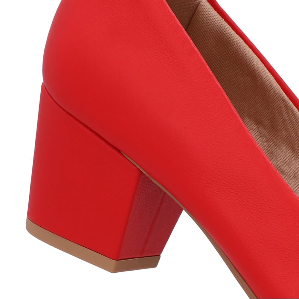 Scarpin Vermelho Couro Salto Bloco Vermelho 4