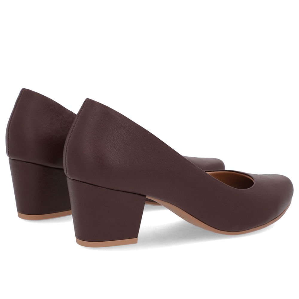 Scarpin Marrom Couro Salto Bloco Marrom 3