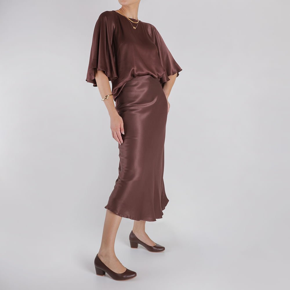 Scarpin Marrom Couro Salto Bloco Marrom 4