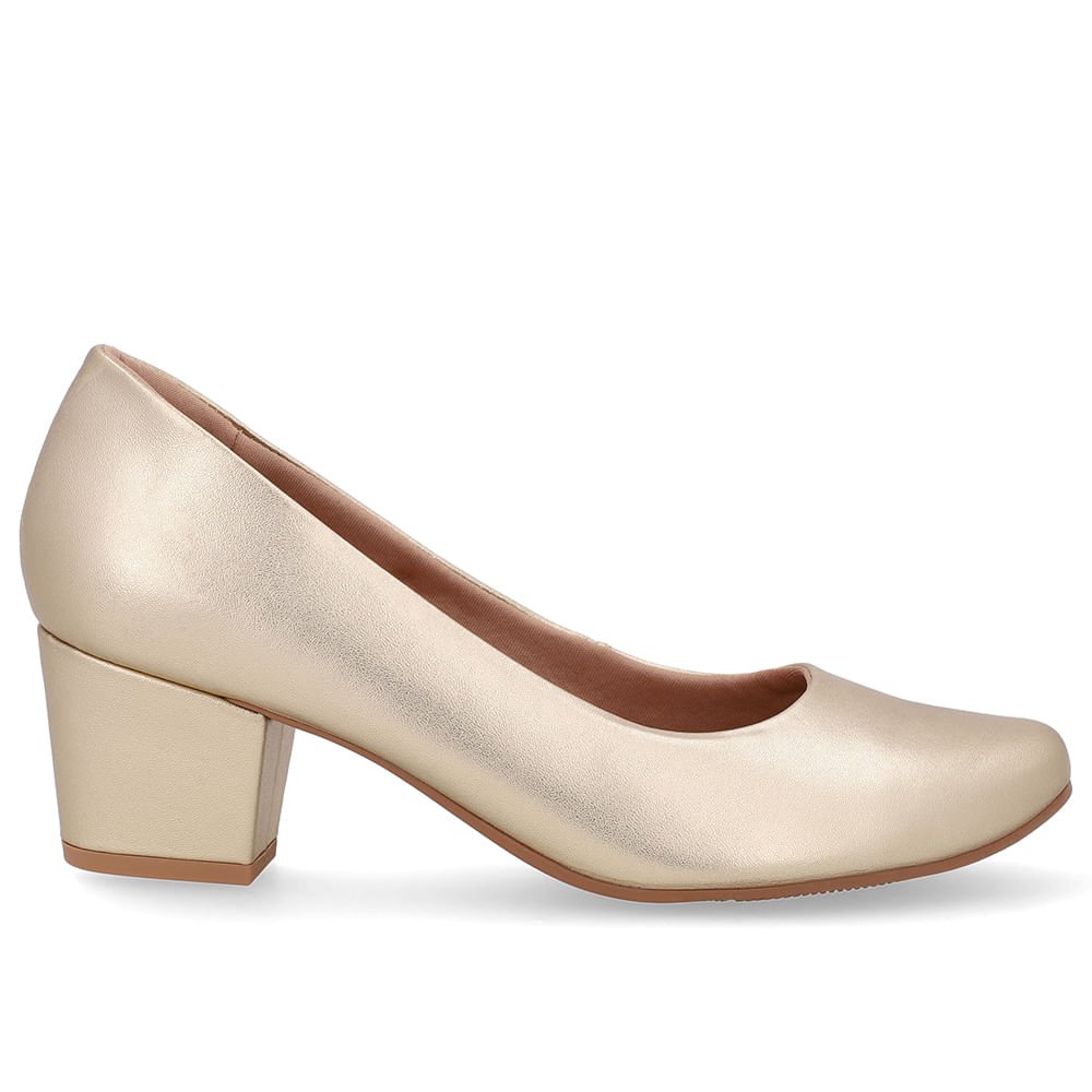 Scarpin Dourado Couro Salto Bloco