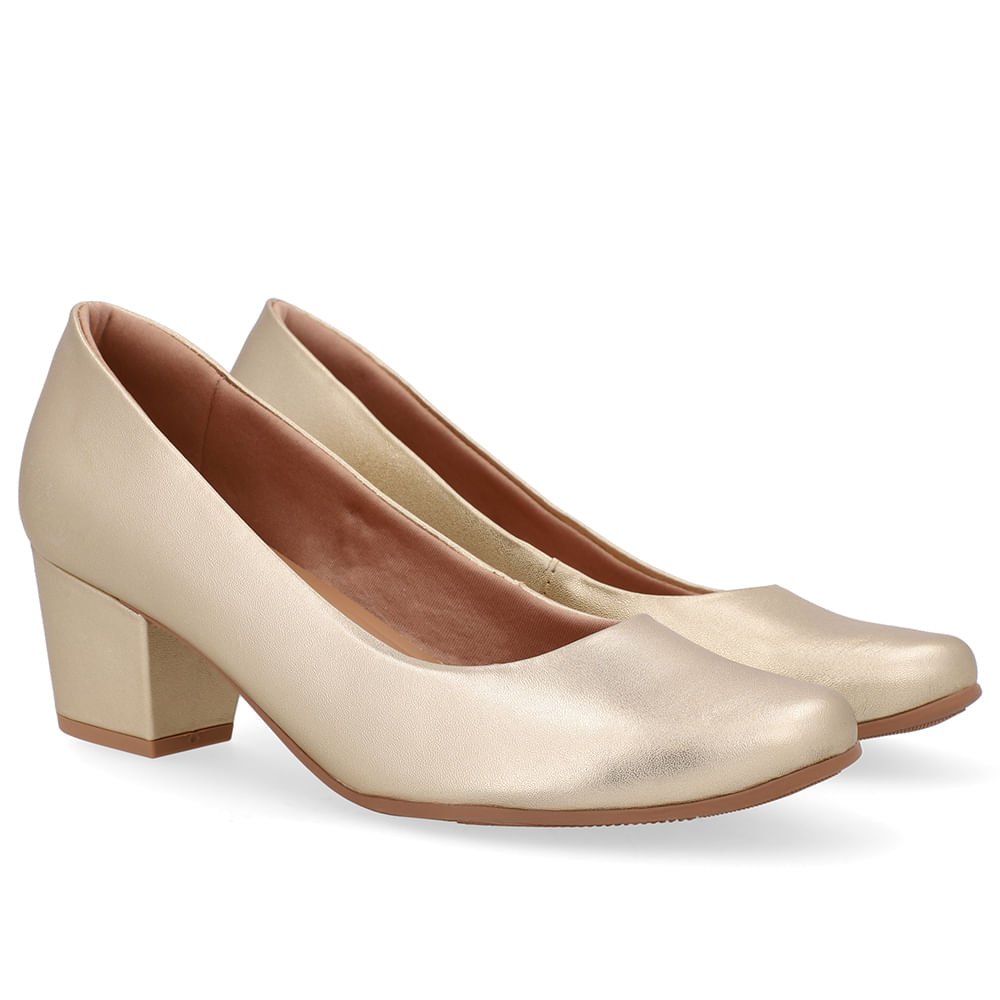 Scarpin Dourado Couro Salto Bloco Dourado 2