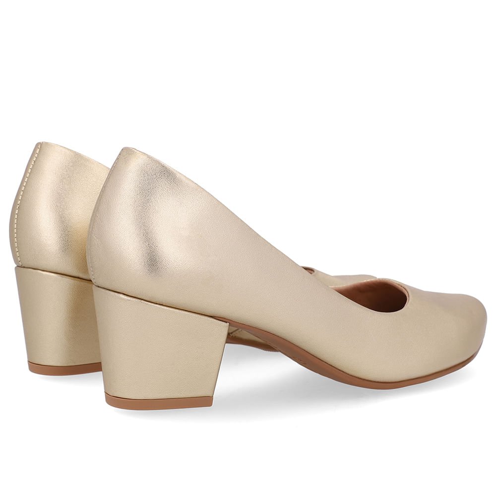 Scarpin Dourado Couro Salto Bloco Dourado 3