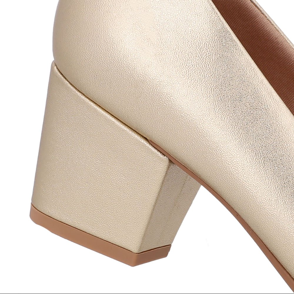Scarpin Dourado Couro Salto Bloco Dourado 4