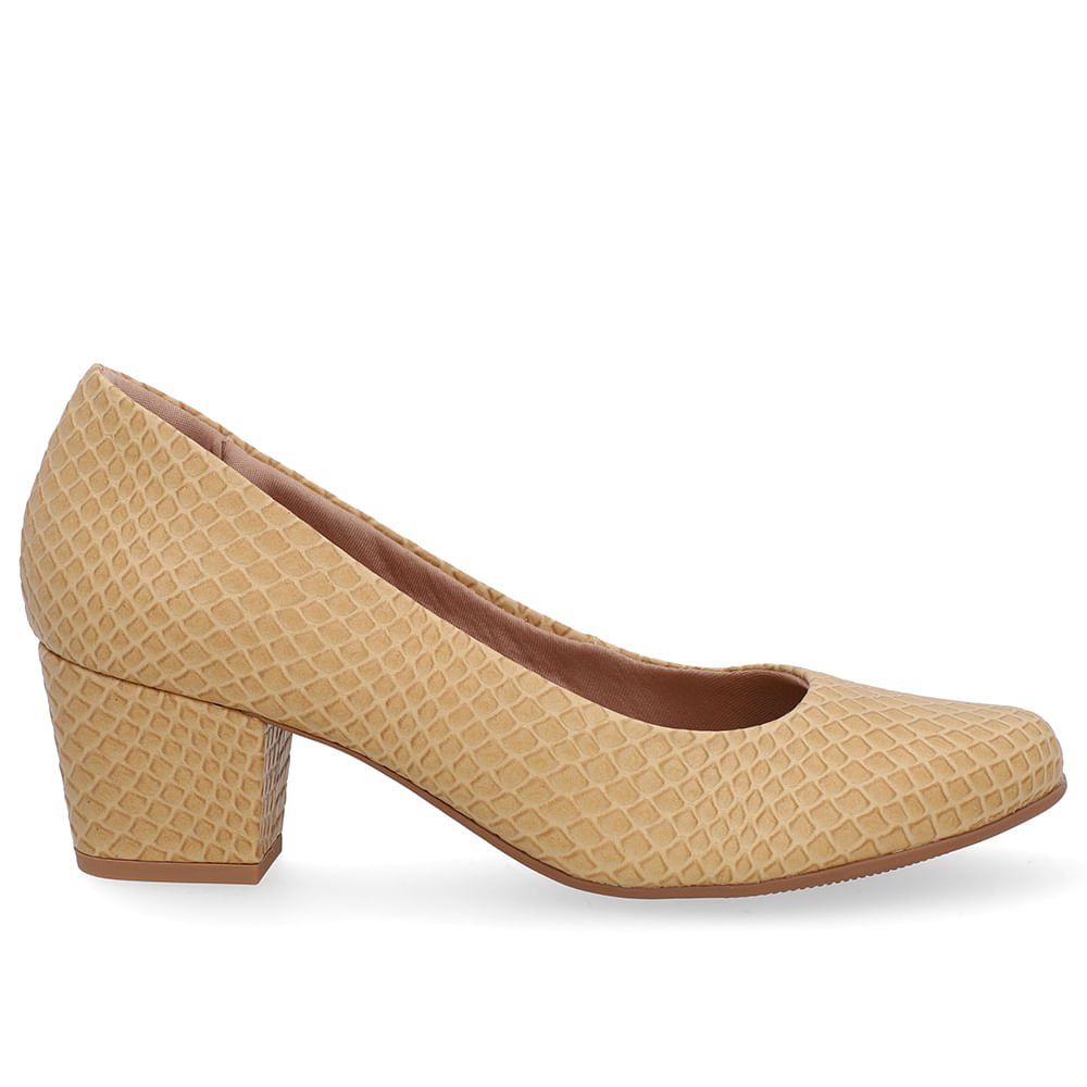 Scarpin Bege Couro Salto Bloco