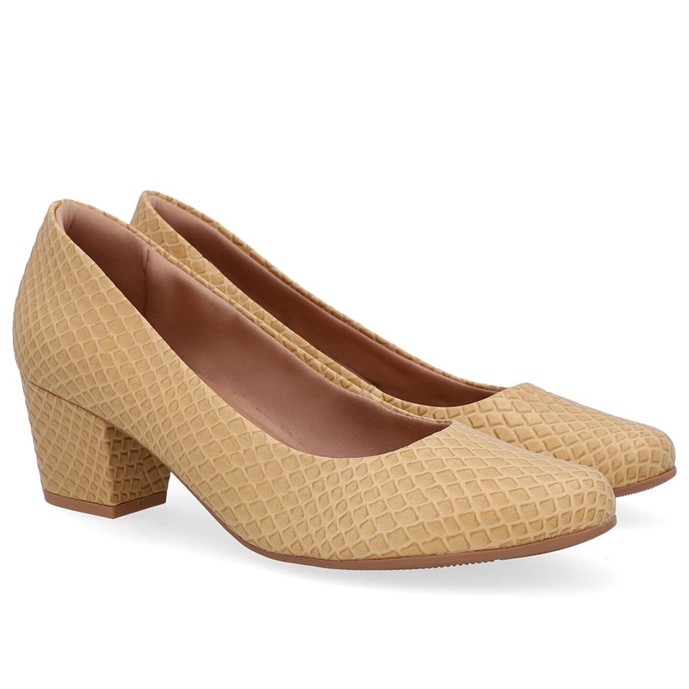 Scarpin Bege Couro Salto Bloco Bege 2