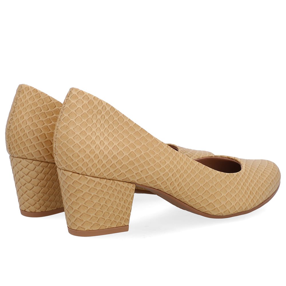 Scarpin Bege Couro Salto Bloco Bege 3