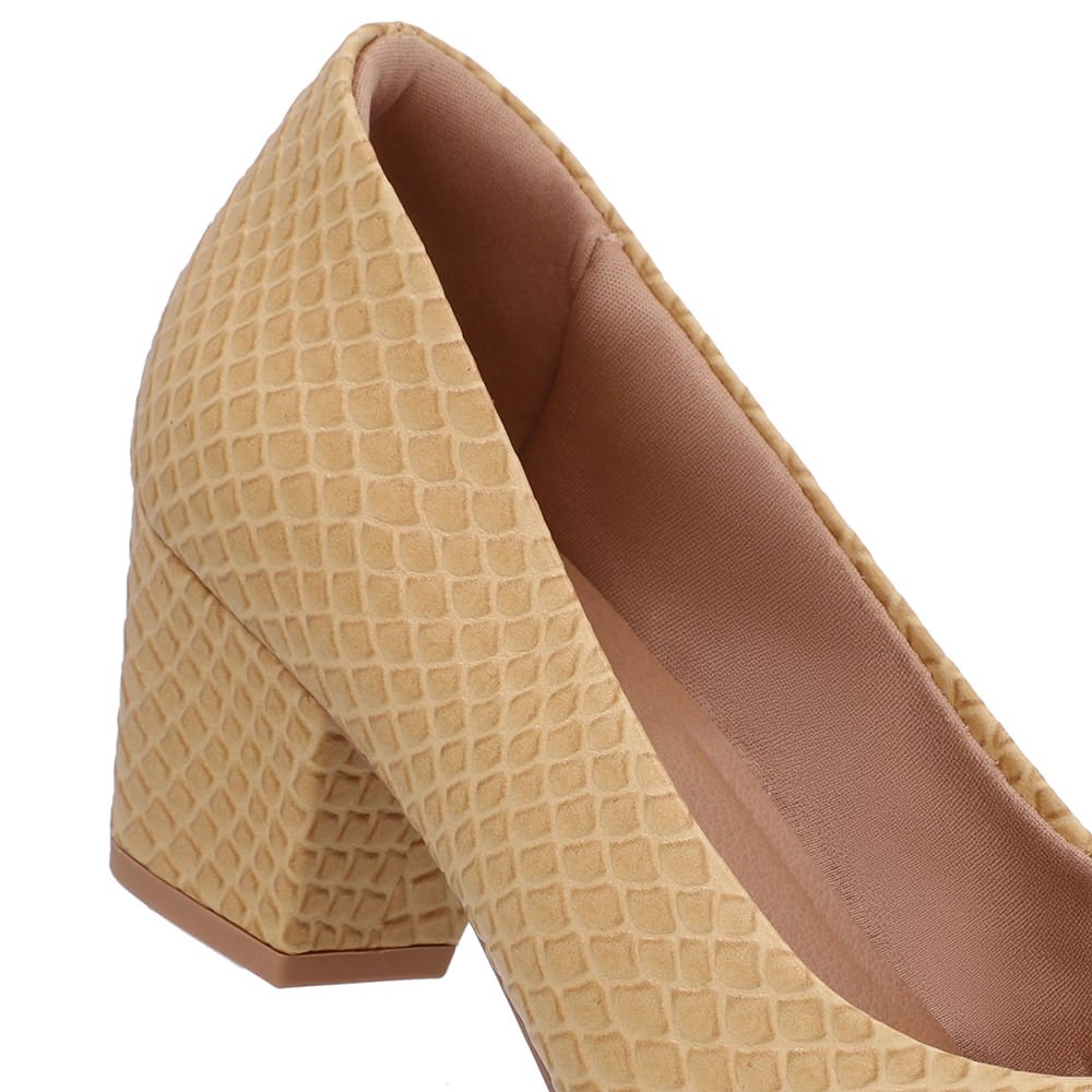 Scarpin Bege Couro Salto Bloco Bege 4